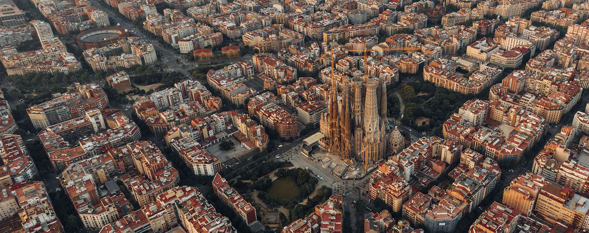 Aerial view of barcelona and Sagrada Familia